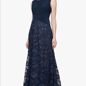 NWT Alex Evenings Women's Long A-line Rosette Dress with Sequin Detail